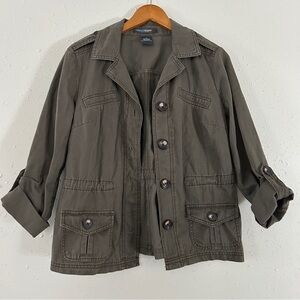 French Cuff Olive Green Military Utility Jacket Casual Medium